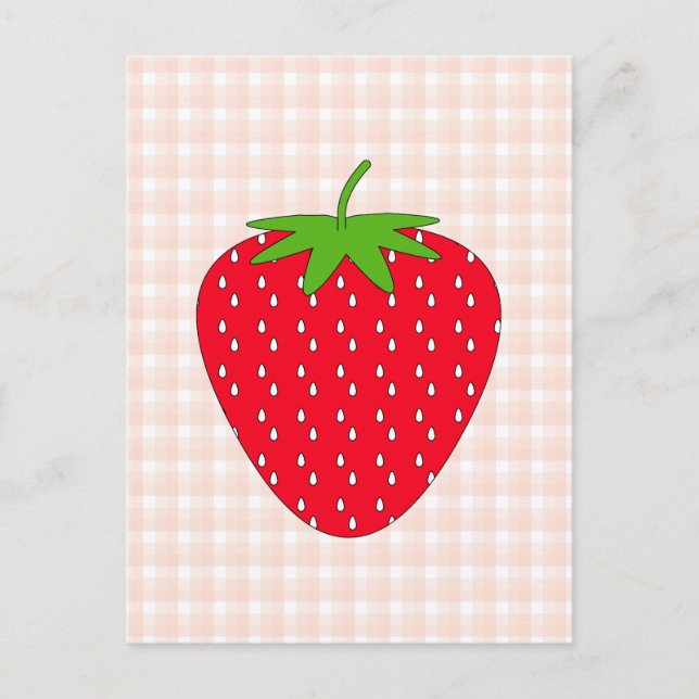Red Strawberry on Gingham Check. Postcard (Front)