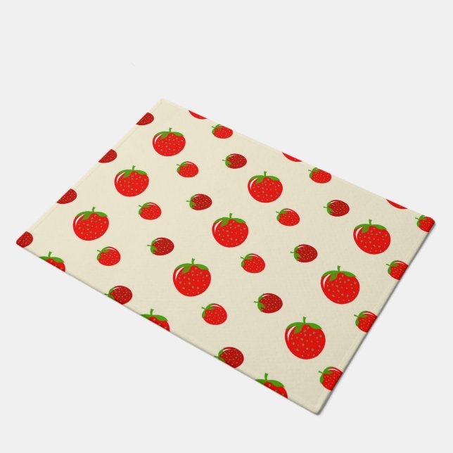 Red strawberry on pink doormat (Angled)
