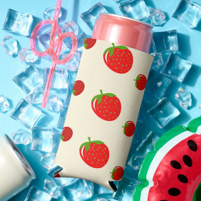 Red strawberry on pink seltzer can cooler (In Situ Summer)