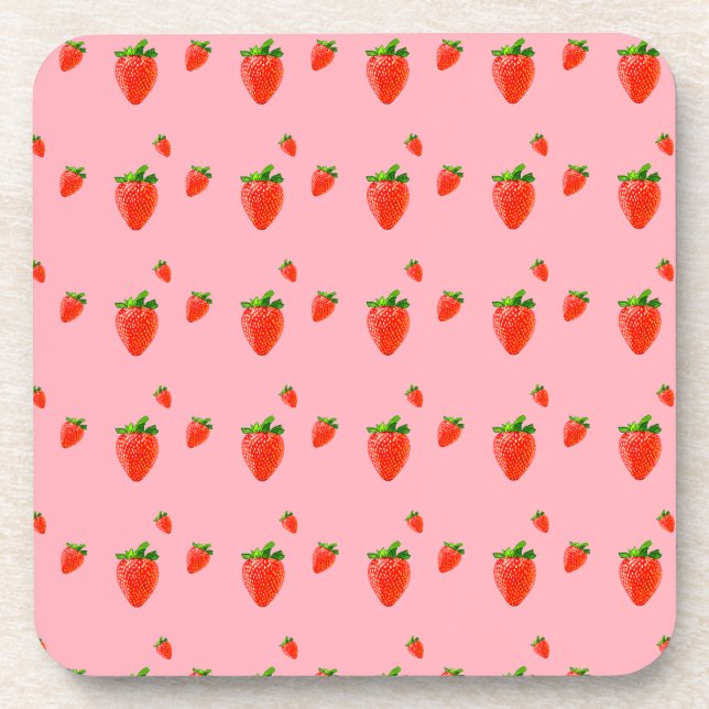 Red Strawberry Pattern Pink Party   Coaster (Front)