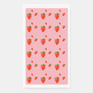 Red Strawberry Pattern Pink Party Napkin