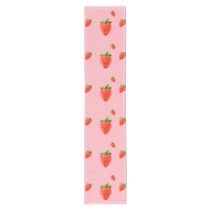 Red Strawberry Pattern Pink Party Short Table Runner