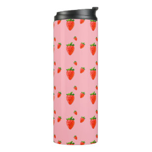 Red Strawberry Pattern Pink Party   Thermal Tumbler