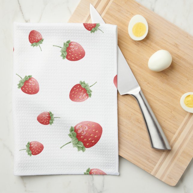 Red Strawberry Pattern Tea Towel (Quarter Fold)