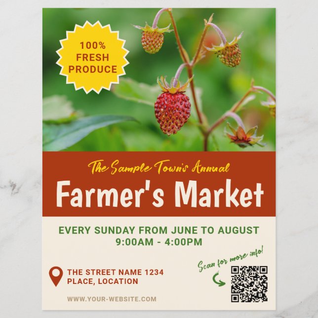 Red Strawberry Photo Fresh Produce Farmer's Market Flyer (Front)