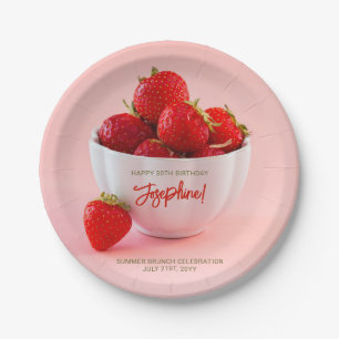 Red Strawberry Photo Summer Brunch Happy Birthday Paper Plate