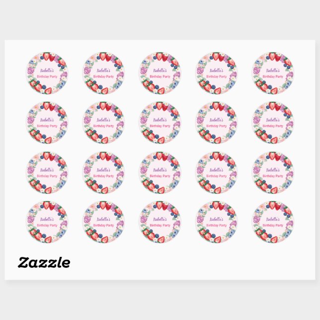 Red Strawberry pink Birthday Party for kids Classic Round Sticker (Sheet)