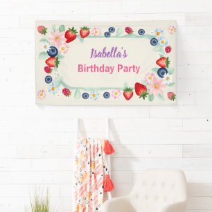 Red Strawberry pink Daisy Birthday Party for her Banner