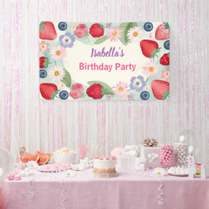 Red Strawberry pink Daisy Birthday Party for her Banner