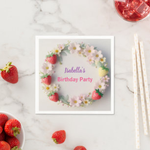 Red Strawberry pink Daisy Birthday Party for her Napkin