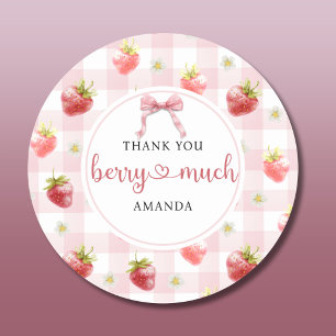 Red Strawberry Pink Plaid Thank You Berry Much Classic Round Sticker
