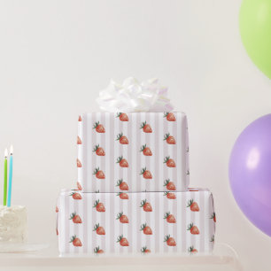 Red Strawberry Pink Stripe Wrapping Paper