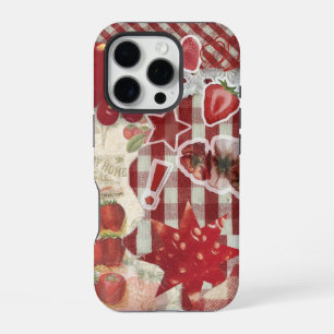 Red Strawberry Ribbon Collage Case Cute Aestheti