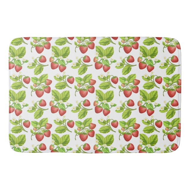Red Strawberry Watercolor  Bath Mat (Front)