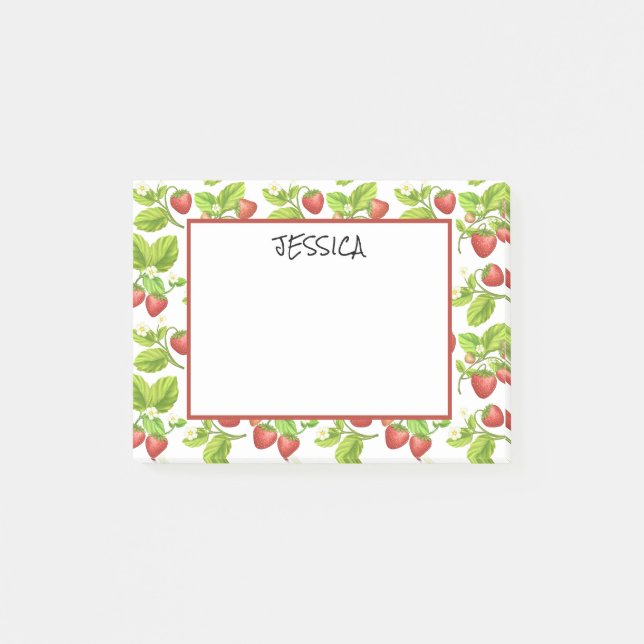 Red Strawberry Watercolor Name Post-it Notes (Front)