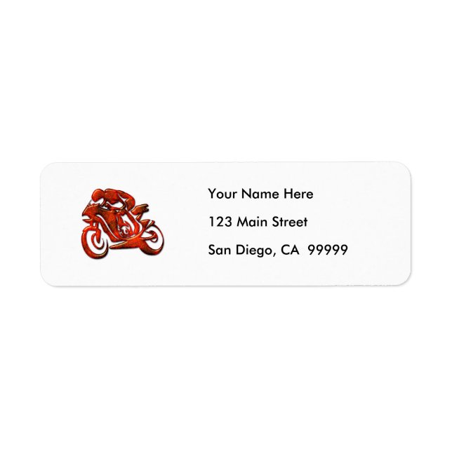 Red Streaks Embossed Motorcycle Racer Return Address Label (Front)