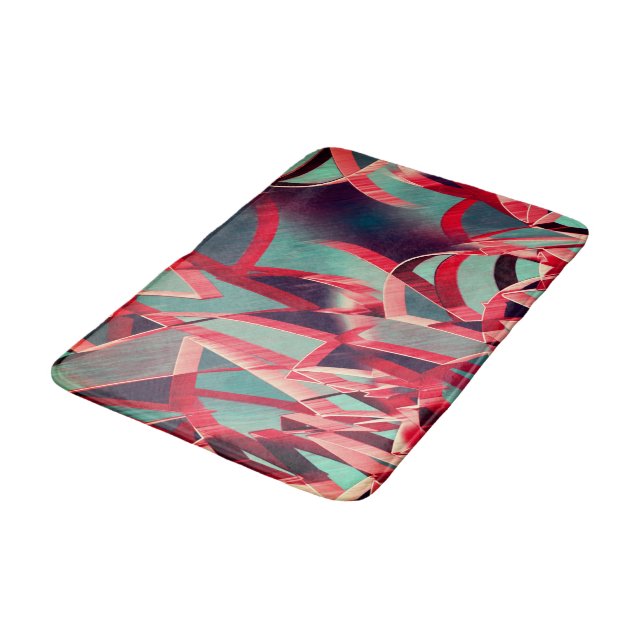 Red streaks over blue or grey, drizzled image bath mat (Angled)