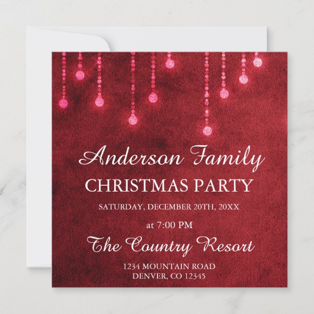 Red String Light Family Christmas Party Invitation (Front)
