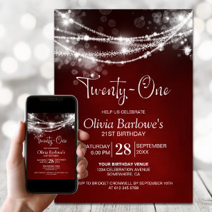 Red String Lights 21st Birthday Party Invitation