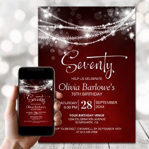 Red String Lights 70th Birthday Party Invitation