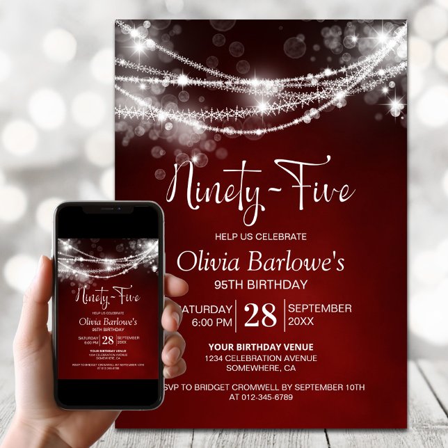 Red String Lights 95th Birthday Party Invitation (Creator Uploaded)