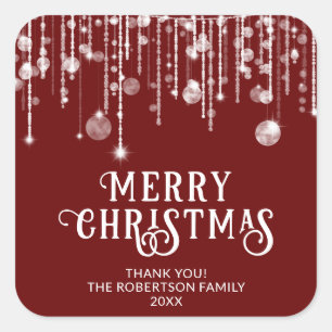 Red String Lights Christmas Party Favour Square Sticker