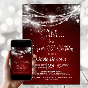 Red String Lights Surprise 30th Birthday Party Invitation