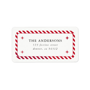 Red Stripe Border and Stars Christmas Address Label