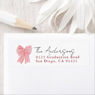 Red Stripe Bow Ribbon Return Address Label
