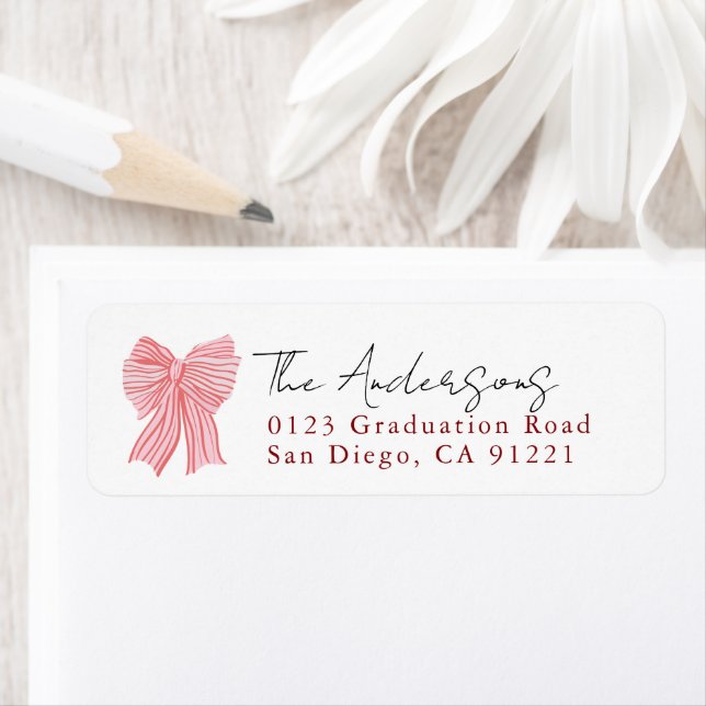 Red Stripe Bow Ribbon Return Address Label (Insitu)