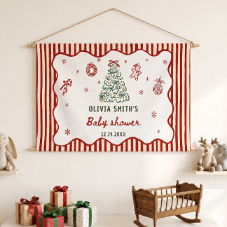 Red Stripe Christmas Baby Shower Banner