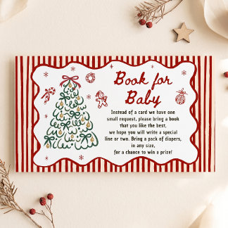 Red Stripe Christmas Baby Shower Book For Baby Enclosure Card