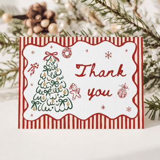 Red Stripe Christmas Baby Shower Thank You Card