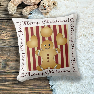 Red Stripe Christmas Cookie Cute Gingerbread Man Cushion