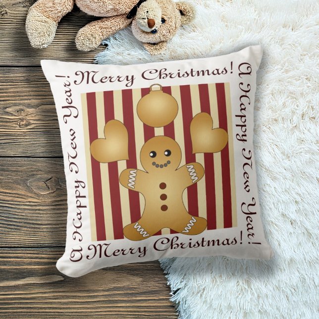 Red Stripe Christmas Cookie Cute Gingerbread Man Cushion (Creator Uploaded)