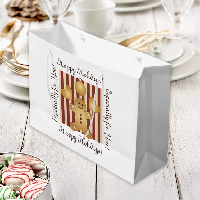 Red Stripe Christmas Cookie Cute Gingerbread Man Large Gift Bag (Creator Uploaded)