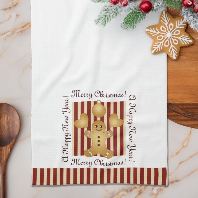 Red Stripe Christmas Cookie Cute Gingerbread Man Tea Towel (Creator Uploaded)