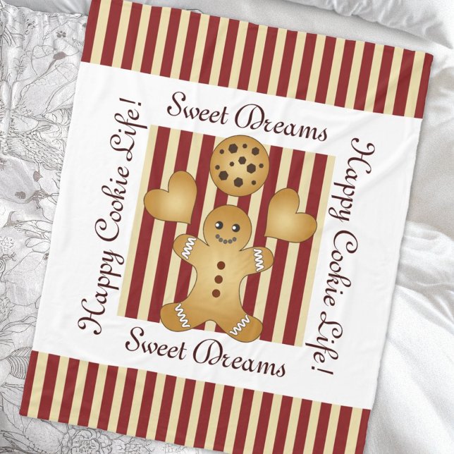 Red Stripe Christmas Cookie Gingerbread Man Kids Fleece Blanket (Creator Uploaded)