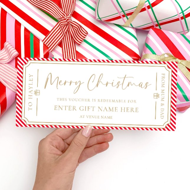 Red Stripe Christmas Gift Voucher Card (Creator Uploaded)