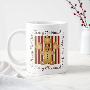 Red Stripe Cute Gingerbread Man Christmas Large Coffee Mug