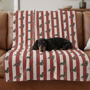 Red Stripe Dachshund Pet Name Fleece Blanket