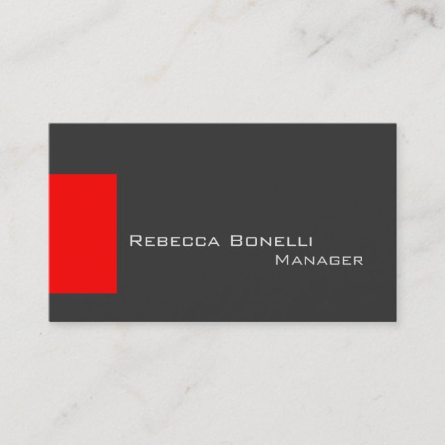 Red Stripe Grey Stylish Manager Business Card (Front)