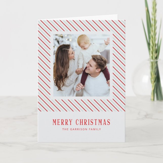 Red Stripe Merry Christmas Festive Bright Folded Holiday Card (Front)