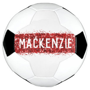 Red Stripe Monogram Name Personalised Soccer Ball