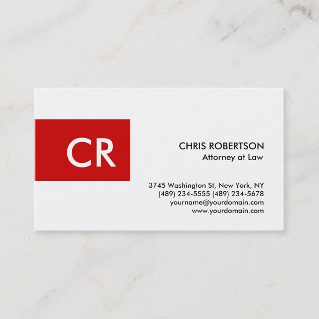 Red Stripe Monogram White Standard Business Card (Front)