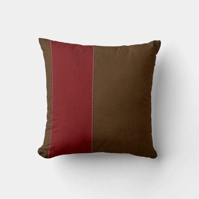 Red Stripe on Chocolate Brown Suede Cushion (Front)