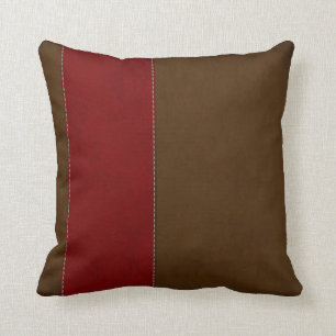 Red Stripe on Chocolate Brown Suede Cushion