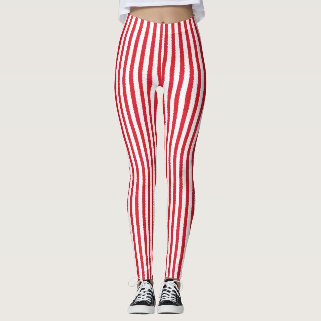 Red Stripe Watercolor Leggings (Front)