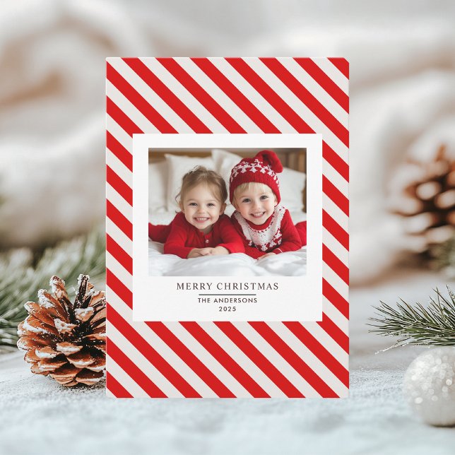 "Red Stripe with Photo Merry Christmas and Name  Invitation (Creator Uploaded)