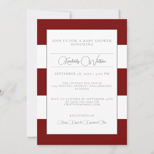 Red Striped Baby Shower Invitation (Front)